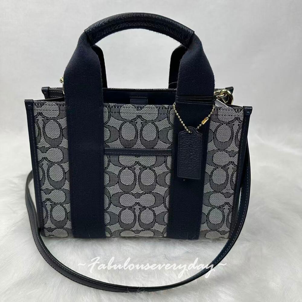 Coach Smith Tote Bag 24 In Signature Jacquard/Gold/Midnight Navy CAR78 NWT